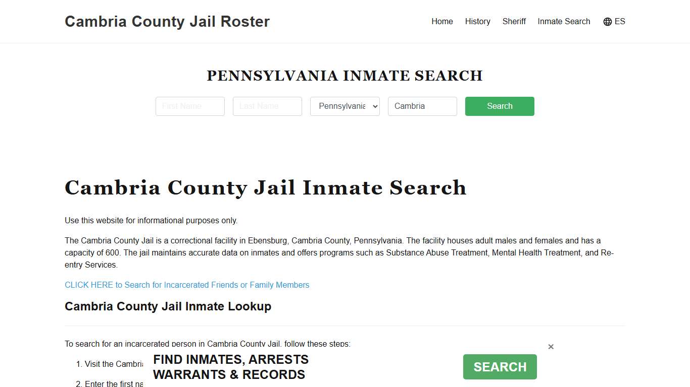 Cambria County Jail Roster Lookup, PA, Inmate Search